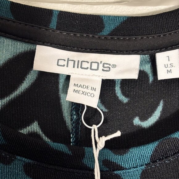 Chicos Travelers Peacock Teal Foliage Tales Midi Dress Long Sleeve - Picture 4 of 10